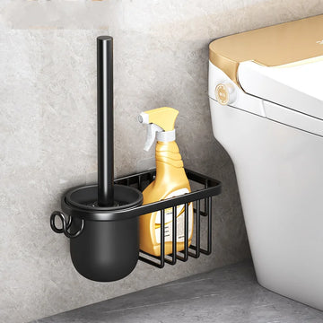 Luxury Bathroom Toilet Brush Set Rack Home Wall-Mounted Space Aluminum Toilet Floor 360-Degree Non-Dead Angle Cleaning Brush